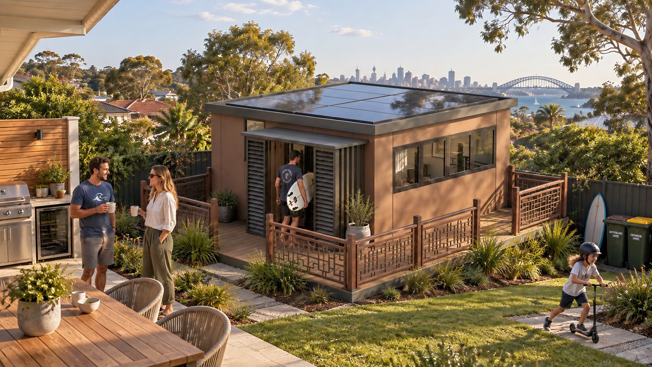 Backyard Studio, Series A Residential application in Harbor-side suburban garden