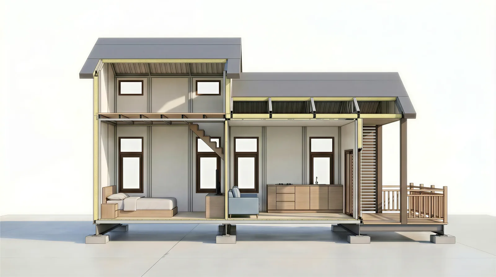 EcoNest Style BL building section showing main floor and loft