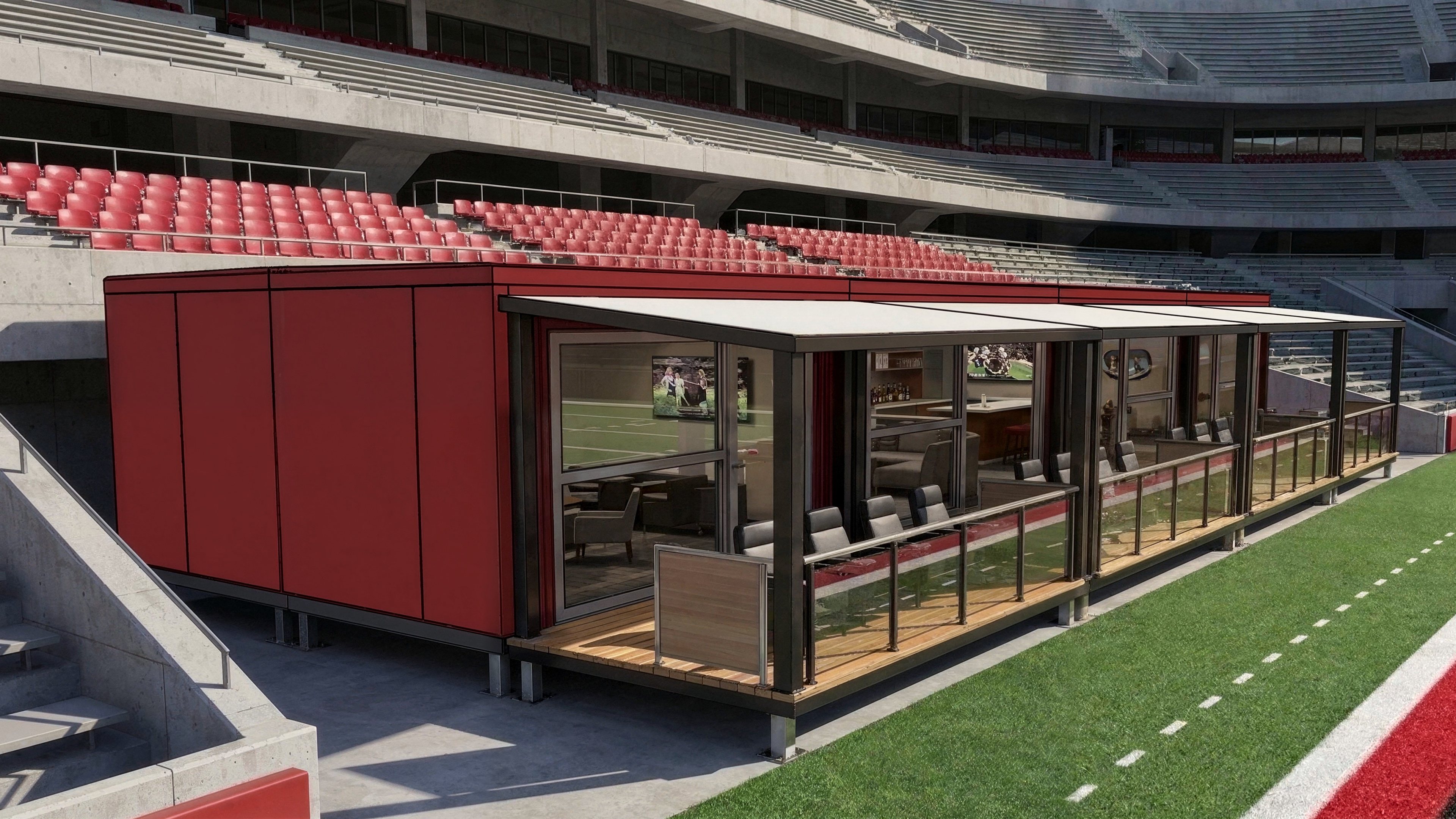 Red Style C VIP suite facing a sports stadium