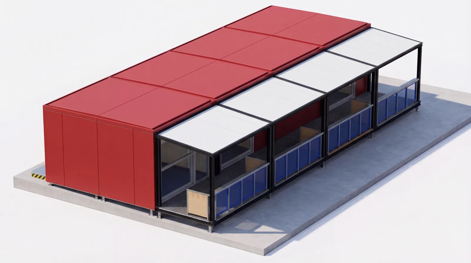Style C combined-room reference viewed from above with covered front patios