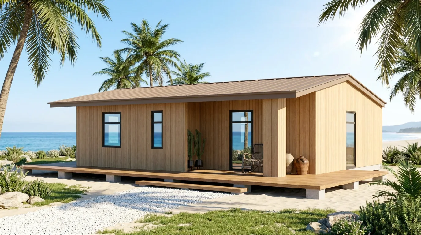 Style D vacation home beside a coastal landscape